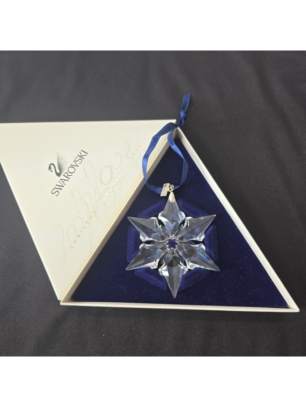 2000 Swarovski Crystal 3" Annual Christmas Ornament Ribbon Original Packaging